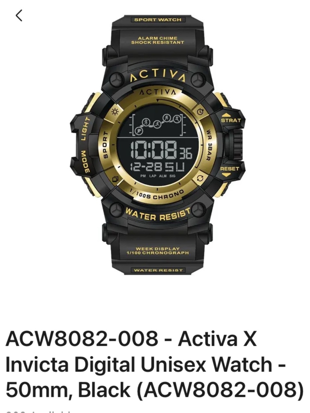 ACW8082-008 - Activa X Invicta Digital Unisex Watch - 50mm, Black